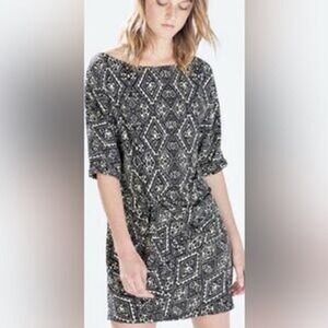 ZARA WOMAN Aztec Navajo Patterned Black and Cream Women's Dress